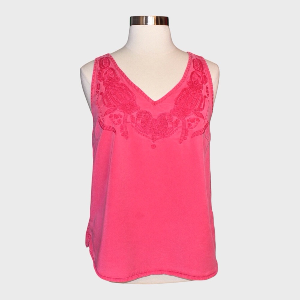 Soft Surroundings Sleeveless Embroidered V Neck Tank Top